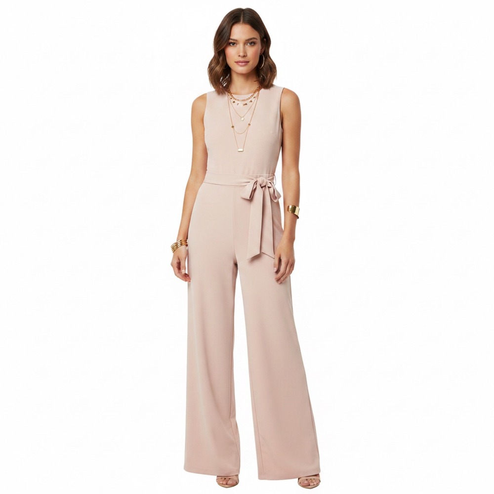 Bebe Blush Pink Sleeveless Wide Leg Jumpsuit Cut-Out Back‎ Size Medium Petite